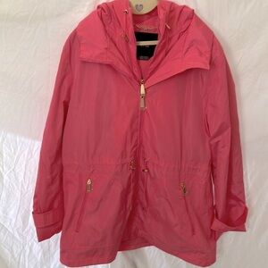 Kate Spade: Watermelon Pink Water Resistant Anorak Jacket -Hood- Gold Tone Zip